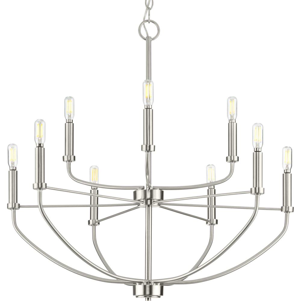 Leyden Collection Nine-Light Brushed Nickel Farmhouse Style Chandelier Light