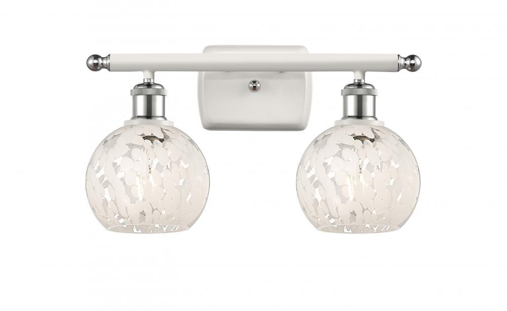 White Mouchette - 2 Light - 16 inch - White Polished Chrome - Bath Vanity Light