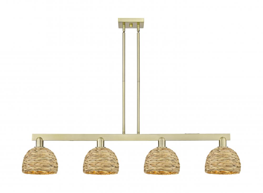 Woven Rattan - 4 Light - 51 inch - Matte Black - Stem hung - Island Light