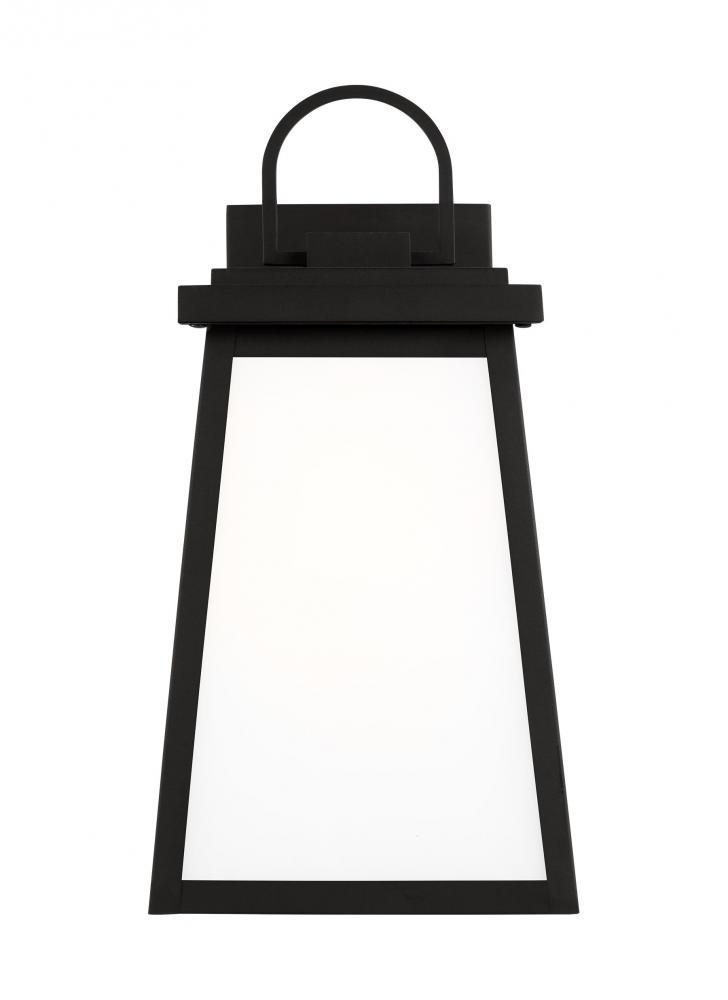 Founders modern 1-light LED outdoor exterior medium wall lantern sconce in black finish with clear g