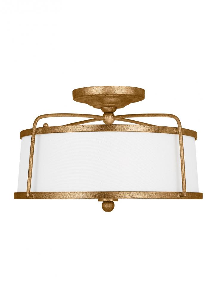 Stonington uptown chic 2-light indoor dimmable medium ceiling semi-flush mount in antique gild rusti