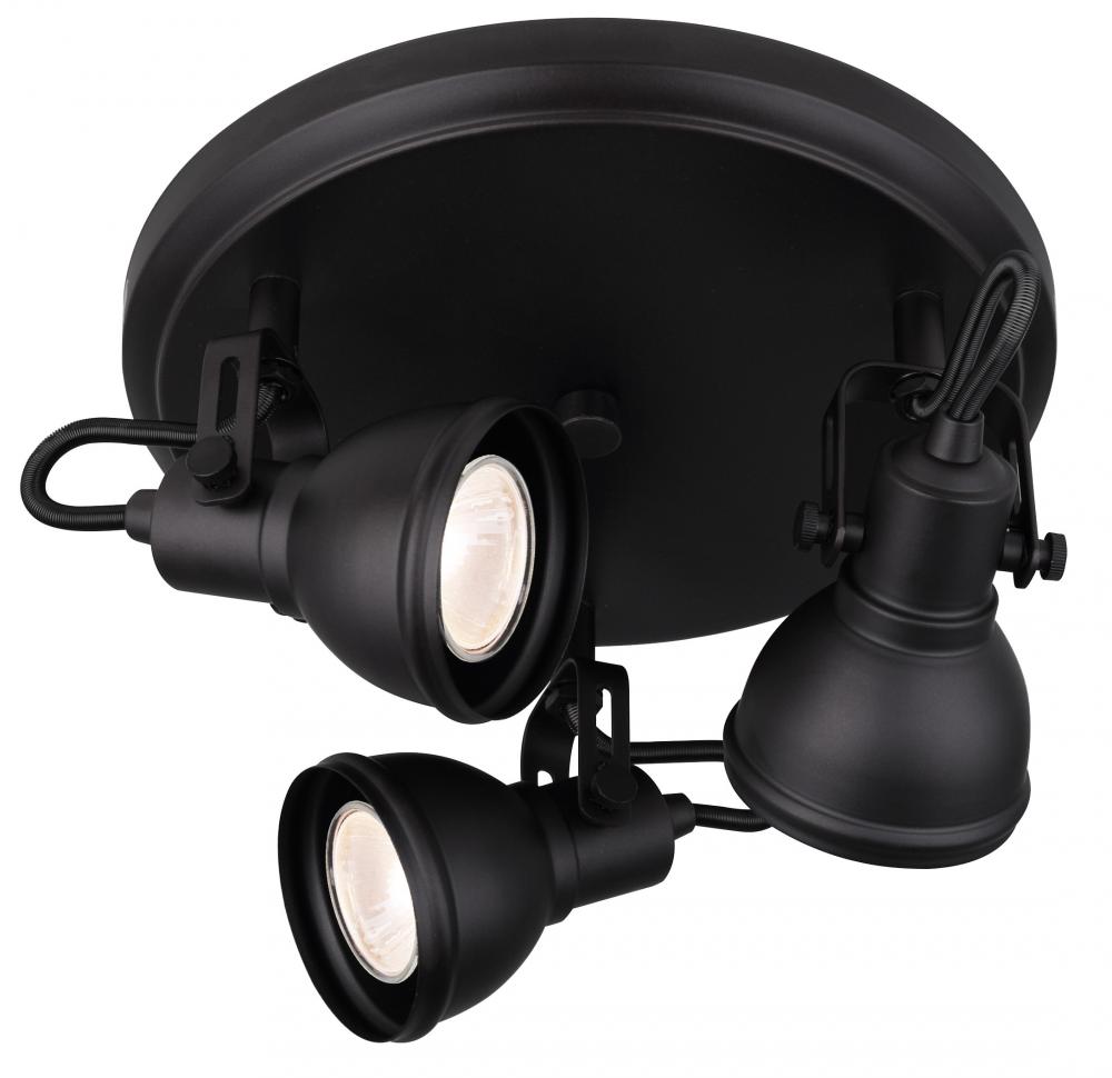 Polo 3 Light Track Lighting, Black Finish